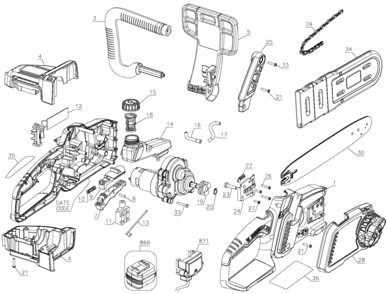 Default Diagram and Parts List for LCS1240B Type 1 Black and Decker Chainsaw
